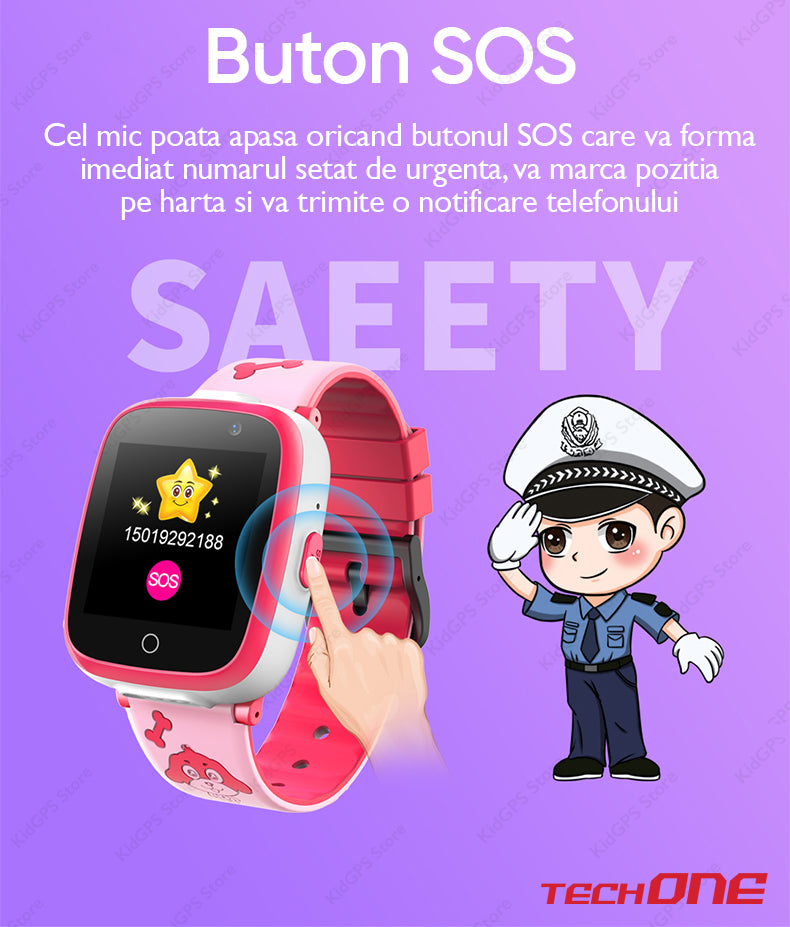 Ceas smartwatch copii Techone G3, Roz Ceas smartwatch copii Techone G3, Roz